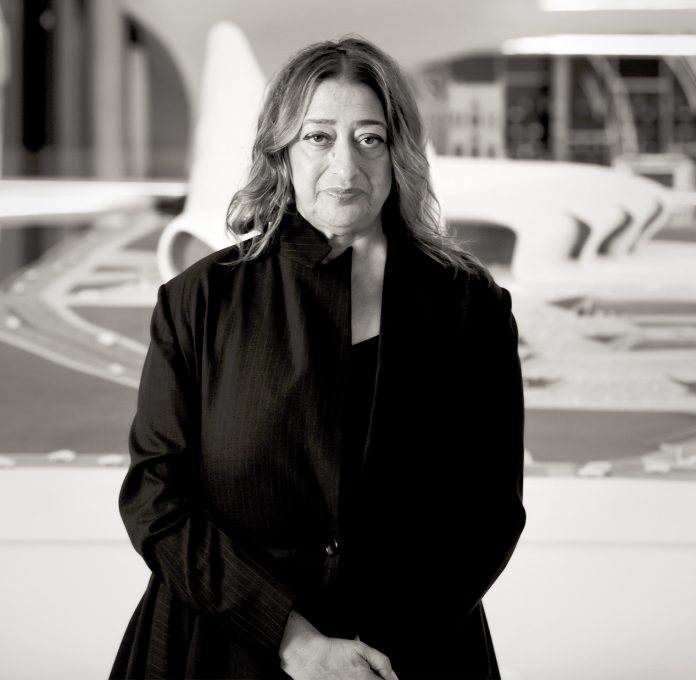 Zaha Hadid in Heydar Aliyev Cultural center in Baku nov 2013 Zaha Hadid