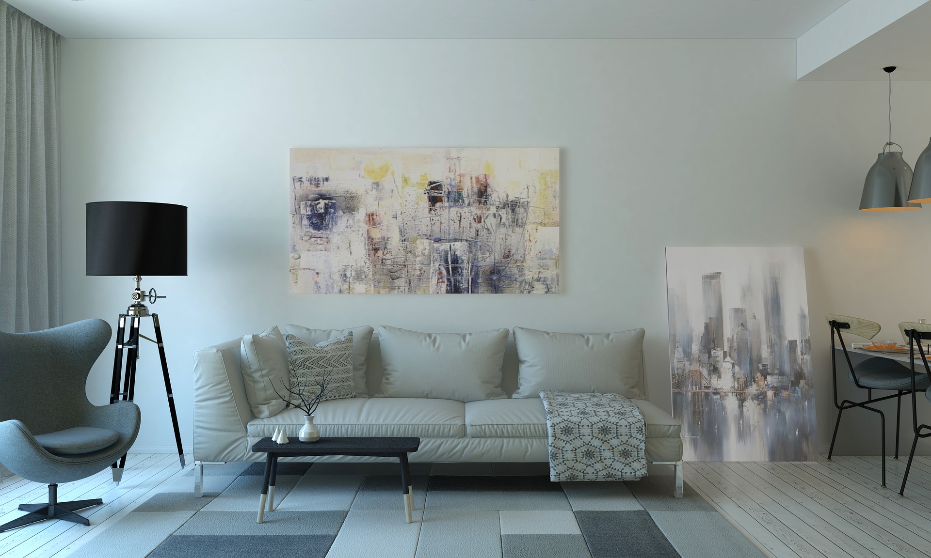 moderná a dizajnová obývacia miestnosť s trendy prvkami