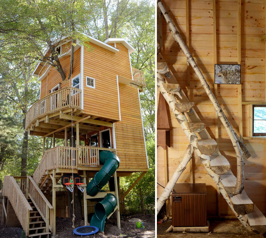 ohromný drevený domček na strome pre deti