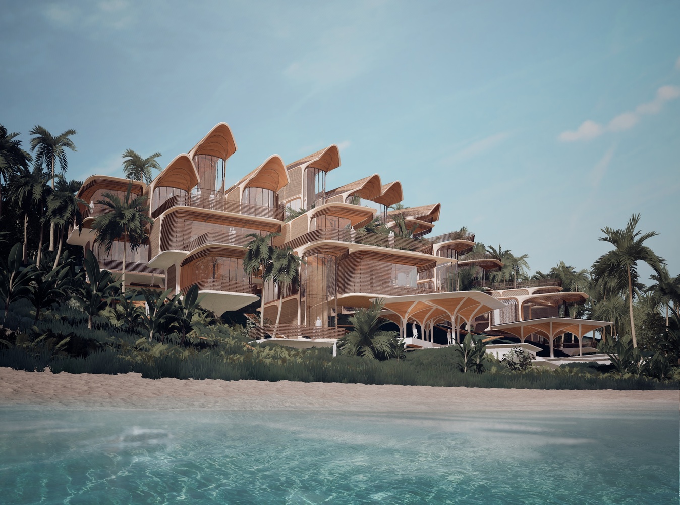 Súčasná verzia projektu Roatán Próspera Residences od Zaha Hadid Architects