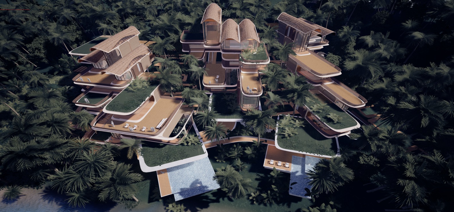 Súčasná verzia projektu Roatán Próspera Residences od Zaha Hadid Architects